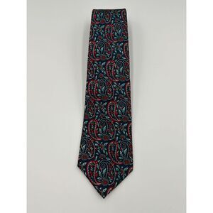 Christian Dior Paisley Print 100% Silk Necktie Navy Blue Red Turquoise Old Money